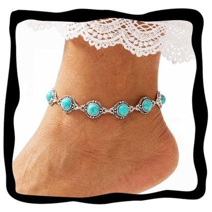 Nicute Boho Turquoise Anklet Black Vintage Ankle Summer Beach Adjustable Foot Jewelry for Women (Black)