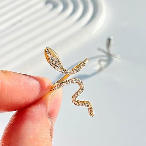 18K Gold Plated Rings for Women and Teen Girls Non Tarnish Cubic Zirconia Fidget Ring Butterfly/Snake/Mesh/Cross/Crown Knuckle Ring Open Adjustable Statement Stacking Chunky Rings - color: Snake