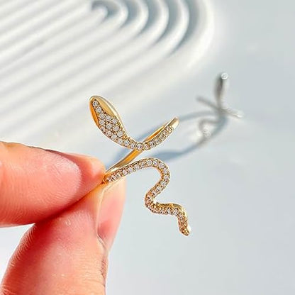 18K Gold Plated Rings for Women and Teen Girls Non Tarnish Cubic Zirconia Fidget Ring Butterfly/Snake/Mesh/Cross/Crown Knuckle Ring Open Adjustable Statement Stacking Chunky Rings - color: Snake