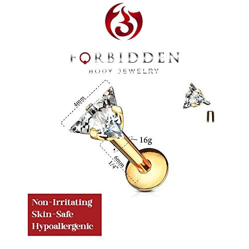 Forbidden Body Jewelry 16g Internally Threaded Surgical Steel Triangle CZ Labret Stud (Pick Color/Length) - color: Gold - 1/4" (6mm)