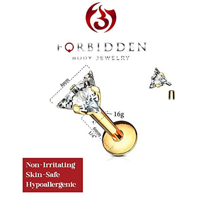 Forbidden Body Jewelry 16g Internally Threaded Surgical Steel Triangle CZ Labret Stud (Pick Color/Length) - color: Gold - 1/4" (6mm)