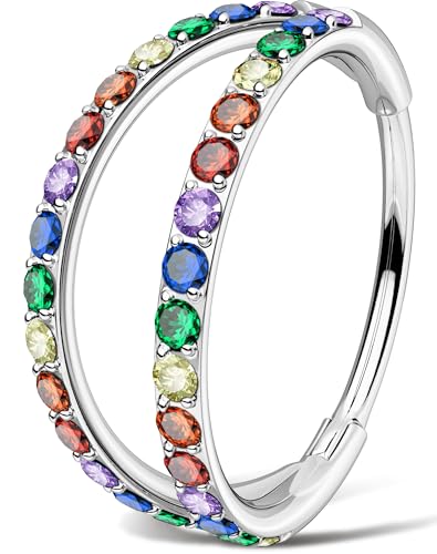 OUFER Christmas Double Hoop Nose Ring, 18G/20 6/7/8mm Red Green Christmas Nose Piercing Nose Rings Hoops Surgical Steel, Festive Hoop Nose Rings for Women Perfect for Xmas Nostril Piercing Jewelry - color: Multicolor
