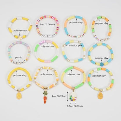 Twinfree Bohemia Beaded Bracelet for Women, Polymer Clay Stretch Bracelets - color: color 41
