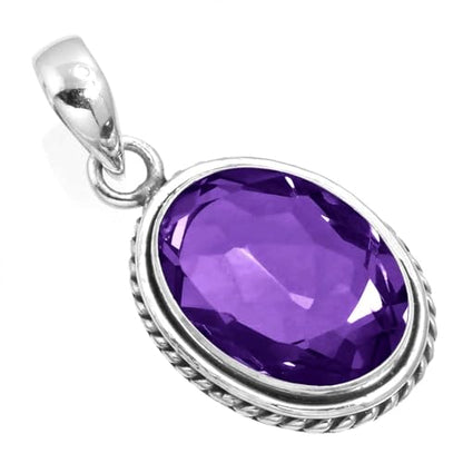 Chunky Natural Gemstone Pendant Necklace For Women Onyx, Turquoise, Amber, Garnet Oval Boho Genuine 925 Sterling Silver Handmade Jewelry - color: Amethyst Quartz
