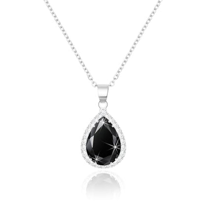 Linawe Crystal Chain Necklace for Women Trendy, Imitation Diamond Pendant, Statement Cubic Zirconia Boho Jewelry Set, 14K Gold/Rose Gold/Silver Birthstone Necklace - color: Silver,Blk