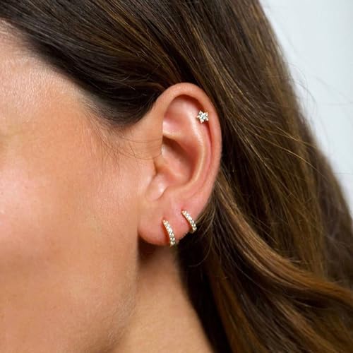 Freekiss 3 Pairs Hoop Earrings Set - Dainty Stud Dangle Cartilage for Women | Hypoallergenic Earrings, Cubic Zirconia Stackable Trendy Small Set Jewelry Gifts for Women - style: 3CZ rounded stud earrings-GD