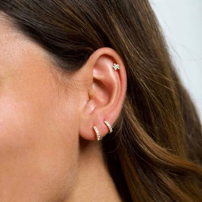 Freekiss 3 Pairs Hoop Earrings Set - Dainty Stud Dangle Cartilage for Women | Hypoallergenic Earrings, Cubic Zirconia Stackable Trendy Small Set Jewelry Gifts for Women - style: 3CZ rounded stud earrings-GD