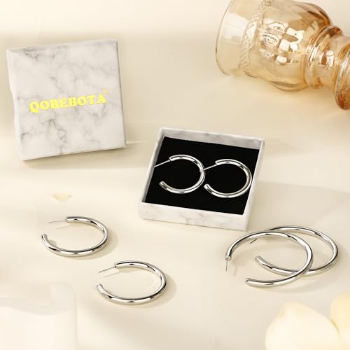 Gold Hoop Earrings for Women Summer Earrings Stainless Steel Hypoallergenic Earrings for Sensitive Ears Non Tarnish Hoops 4mm Hollow Tube Lightweight Earring Gifts for Women - style: 30mm Silver