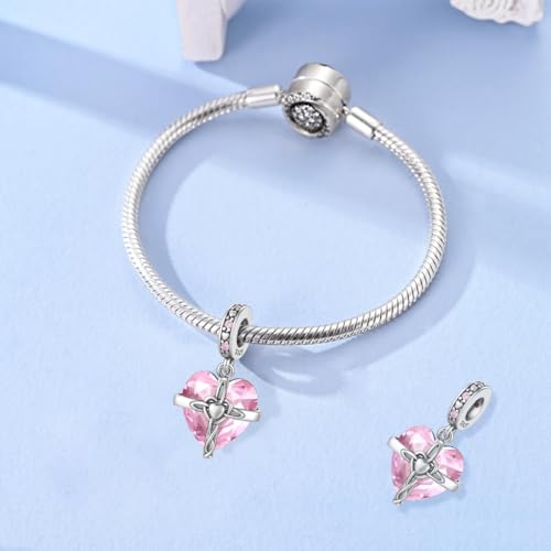 LNQOBU Birthstone Charm for Bracelets,925 Sterling Silve Heart Dangle Charms for Pandora Bracelets - color: J-October