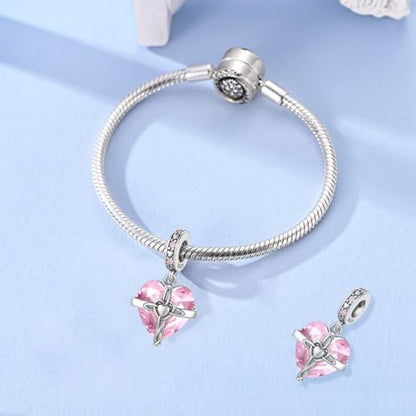 LNQOBU Birthstone Charm for Bracelets,925 Sterling Silve Heart Dangle Charms for Pandora Bracelets - color: J-October