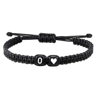 Valentines Day Gifts for Him Her Heart Love Letter Initial Matching Couple Bracelets for Women Men Teen Gifts Best Friend Graduation Birthday Gifts A-Z Braided Bracelet Son Daughter Dad Jewelry - color: Black-O