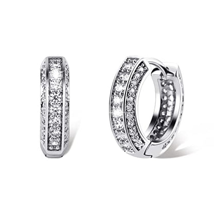 Iced Out Hoop Earrings Cubic Zirconia Huggie Cartilage Cuff Hypoallergenic 14K Gold Plated Luxury Fashion Round Circle Earrings For Men Women - color: 01 Silver