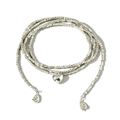 Chunky Puffy Heart Layered Gold Choker & Green Beaded Lariat Necklace with Baroque Pearl Drops, Adjustable Wrap Y Style Bohemian Jewelry Fashion Accessory for Women Gifts - color: silver