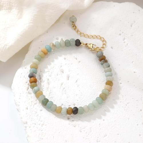 colorful Natural Stone Beaded Bracelets for Women, Boho Handmade Gemstone Bracelet, Stackable Summer Beach Jewelry - color: Colorful Amazonite Bead