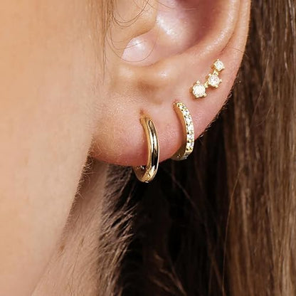 Freekiss 3 Pairs Hoop Earrings Set - Dainty Stud Dangle Cartilage for Women | Hypoallergenic Earrings, Cubic Zirconia Stackable Trendy Small Set Jewelry Gifts for Women - style: 3CZ rounded stud earrings-GD