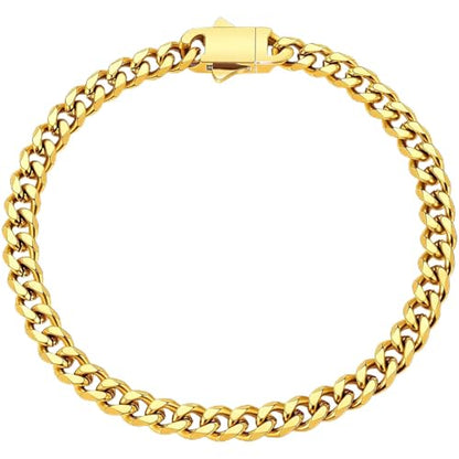 Fiusem Cuban link Mens Bracelet | 5mm/7mm/8mm Width, 7.1"/7.5"/7.9" Length Stainless Steel Bracelets for Men - color: 5mm width-gold, size: 7.9 inches