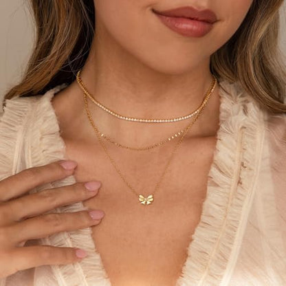 Thaivor Necklace for Women Dainty Bow Necklace 14K Gold Plated Cute Choker Small Pendant Charm Necklaces Teen Gift Trendy Stuff Personalized Jewelry Gifts - color: Gold-Cable-3