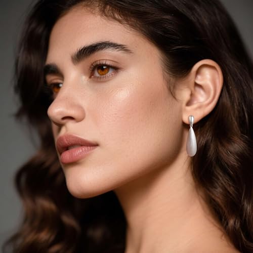 Large Geometric Drop Dangle Earrings for Women Pearl Teardrop Disc Rectangle Oval Fishtail Shell Shaped Textured Dangle Studs Earrings for Women - color: Silver-Brushed