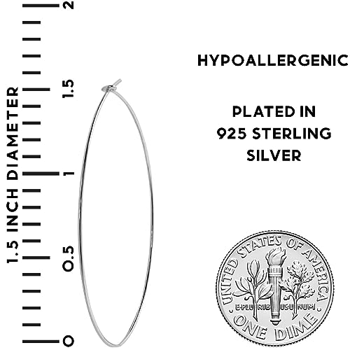 Thin Hoop Earrings for Women - Lightweight Wire Threader Loop Drop Dangles | Plated in 18K Gold or 925 Sterling Silver, Hypoallergenic and Safe for Sensitive Ears - color: 925 Silver Plated - 1.5" inch