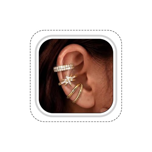 Ear Cuff Gold Earrings for Women Non Piercing Fashion Dainty Ear Cuff Set | Ear Cuff Earrings for Women Non Piercing 14K Gold Plated Ear Cuffs for Non Pierced Ears Hypoallergenic Cute Dainty Clip on Ea