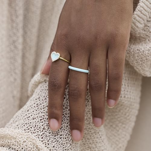STORYJEWELLERY Eternity Band Rings for Women, Enamel Ring, Blue Ring, Stackable Wedding Bands for Women, 18K Gold Plated Cubic Zirconia Rings