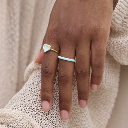 STORYJEWELLERY Eternity Band Rings for Women, Enamel Ring, Blue Ring, Stackable Wedding Bands for Women, 18K Gold Plated Cubic Zirconia Rings