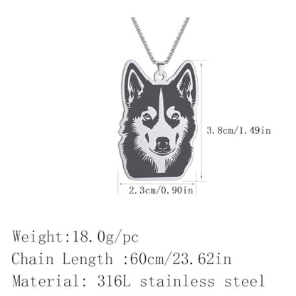 Husky Pendant Necklace Stainless Steel Husky Dog Puppy Necklace Gold Sliver Cute Dog Necklaces for Women Men Pet Animals Lover - color: Husky Sliver