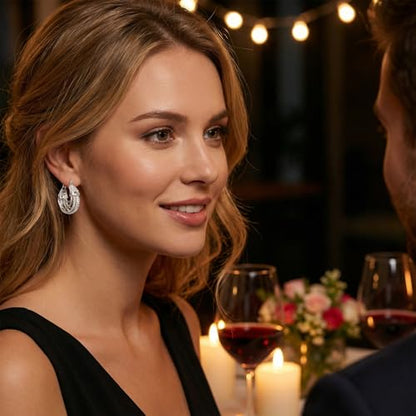Sonateomber Gold Chunky Crystal Hoop Earrings for Women, Trendy Statement Sparkly CZ Rhinestone Thick Open Hoops Earings Hypoallergenic Wedding Prom Everyday Accessories Fashion Jewelry Gift - color: Silver Layered