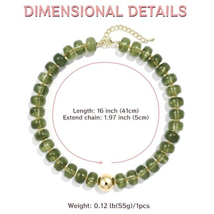 Badu Colorful Chunky Beaded Choker Necklace, Acrylic Colorful Bead Statement Necklaces, Adjustable Summer Beach Jewelry Gift for Women - color: Olive Green