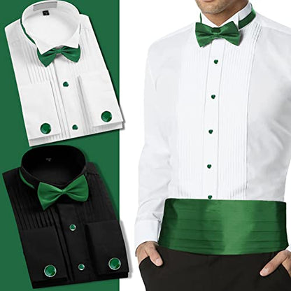 AMITER Men’s Cufflinks and Tuxedo Studs Set, Suitable for Black Suit White Shirts on Wedding, Anniversary, Birthday - color: Green+silver color