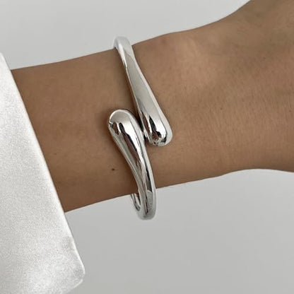 Gold Bracelets for Women Trendy Silver Bangle Cuff Bracelet Jewelry Gifts | Adjustable Size, 14K Gold Plated Chunky Bracelet - color: Silver-Chunky