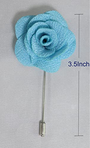 12 Pcs Flower Lapel Pins, Handmade Camellia Flower Boutonniere for Men Women Suit Wedding Party - color: 12X Light blue