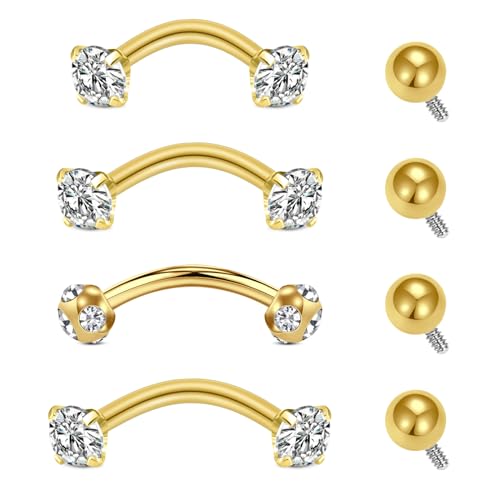 Rook Piercing Jewelry Rook Earrings for Women Eyebrow Rings Surgical Steel Vertical Labret Jewelry 16g 14g Curved Barbell Snug Daith Surface Tragus Piercing Jewelry Silver Gold - color: A6-4pcs+balls-gold