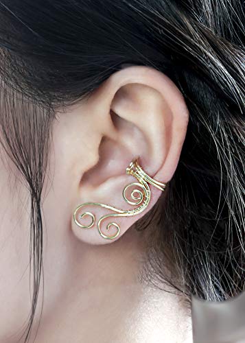 Handmade Ear Cuff Earrings, OwMell Elf Ear Cuffs No Piercing Hypoallergenic Simple Rolled Earrings Fantasy Costume for Party Wearing - style: Gold