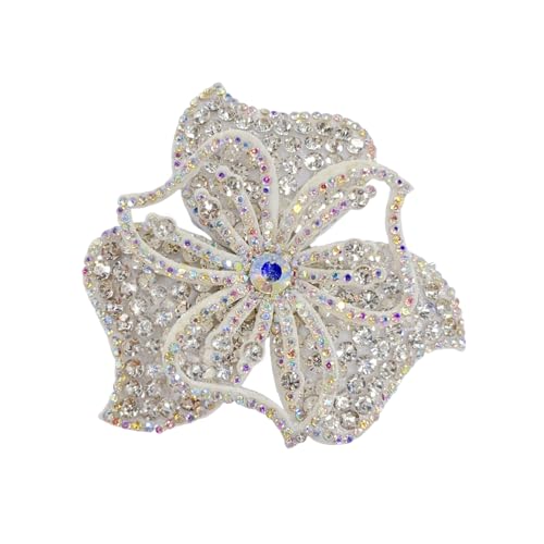 3.15" Bohemian Rhinestone Flower Brooch Pin for Women Laides Vintage Design Crystal Floral Brooches Lapel Pins Hair Clips for Clothes Elegant Wedding Christmas Party Dress Accessories Jewelry - color: White