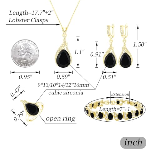 GZWHD Jewelry Set for Women CZ Earrings Necklace Ring Bracelet Set Prom Party Wedding Jewelry Gift for Mother Friend Wife - color: B-Gold-Black