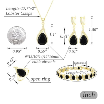 GZWHD Jewelry Set for Women CZ Earrings Necklace Ring Bracelet Set Prom Party Wedding Jewelry Gift for Mother Friend Wife - color: B-Gold-Black