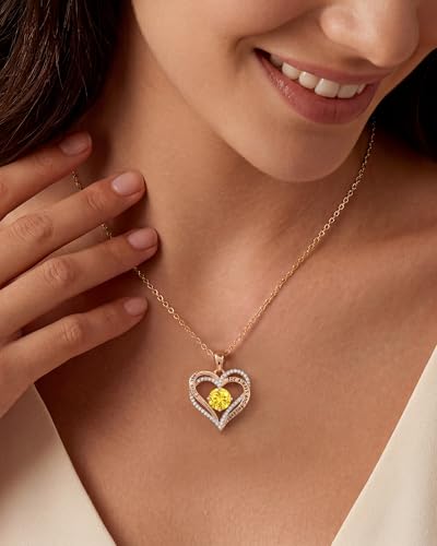 CDE S925 Silver Engraved Forever Love Heart Birthstone Necklaces for Women | 5A CZ,Hypoallergenic,Nickel-Free & Lead-Free Pendant,Anniversary Christmas Wedding Birthday Gift for Wife Girlfriend - color: 11-Nov, style: Rose Gold Plated