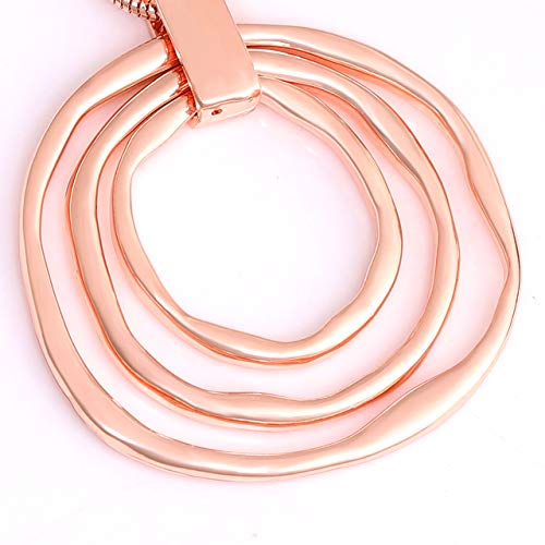 NVENF Long Sweater Chain Double Circle Pendant Necklace Bold Snake Chain Women Statement Necklace - color: F Rose Gold Triple