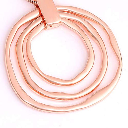 NVENF Long Sweater Chain Double Circle Pendant Necklace Bold Snake Chain Women Statement Necklace - color: F Rose Gold Triple