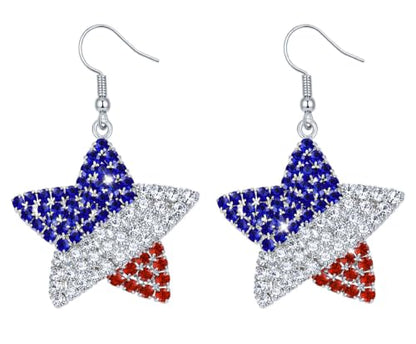 Go Ho 4th of July Earrings for Women, American Flag Red White and Blue Sparkly Crystal Dangle Earrings, Patriotic Jewelry Accessories - color: Star