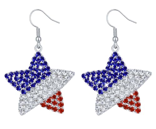 Go Ho 4th of July Earrings for Women, American Flag Red White and Blue Sparkly Crystal Dangle Earrings, Patriotic Jewelry Accessories - color: Star