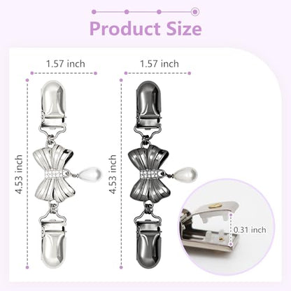 Frutain 2 Pcs Bow Waist Cincher Clips,Sweater Shawl Clips for women, Alloy Waist Buckle for Dresses,Shirts,Cardigans - color: Sliver/Black