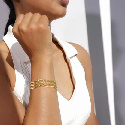 Multi-Layer Cuff Bracelet for Women Cross Wire Bracelets Open Wide Cuff Gold Bangle Bracelet - color: G