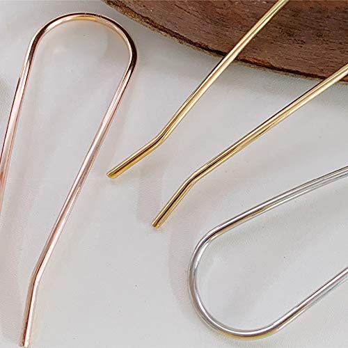 HYFEEL Metal Hair Fork 4.6 inch Simple U Shape Updo Hair Sticks Alloy Gold-plated 2 Prong Bun Hair Pins Clips Grips for Women Thick Hair Styling Tool Accessories, 3 Pack - color: Gold, Rose Gold, Silver - 3 Pieces