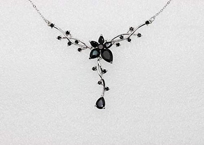 Faship Gorgeous CZ Crystal Floral Necklace Earrings Set - color: Black