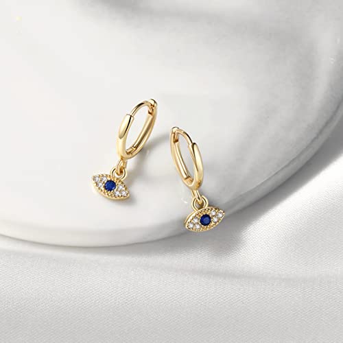 DAILY VIBES Cute Gold Mini Dangle Huggie Hoop Earrings for Women Trendy | 14K Gold Plated, Dainty Cubic Zirconia, Small Hoop Earrings with Charm Drop, Jewelry Gift for Women Ladies - color: Evil Eye CZ