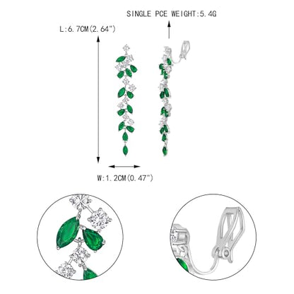EVER FAITH Gorgeous Wedding Prom Jewelry Round Marquise Cubic Zirconia Teardrop Crystal Chandelier Bridal Dangle Clip on Earrings for Women Brides - color: Green Silver-Tone