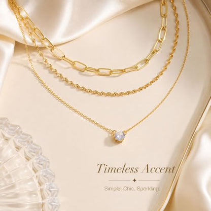 Gold Neklace Stack Dainty Gold Herringbone Necklace for Women Layered Paperclip Chain Necklaces Rhinestone Drop Simple Jewelry Gifts for Women - color: A5:3pcs-gold rh