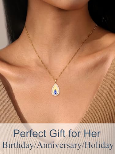 Birthstone Pendant Necklaces for Women 925 Sterling Silver Teardrop Pendant Necklace Birthday Jewelry Gift, 18"+2" Inches - color: 12 - Blue Topaz